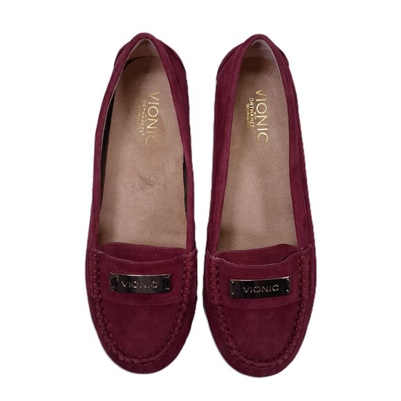 Vionic 456 Sydney Loafers Women 7 Dark Red Suede Leather Slip On Moc TVW4105 - Picture 6 of 14